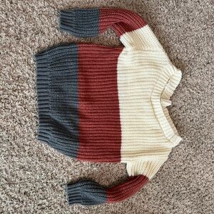 Colorblock Sweater - Red, Cream, and Gray